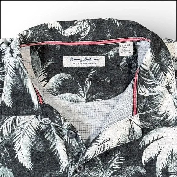 Tommy Bahama Tropical Palm Burst Print IslandZone Polo XLT Short Sleeve Black - Picture 3 of 9